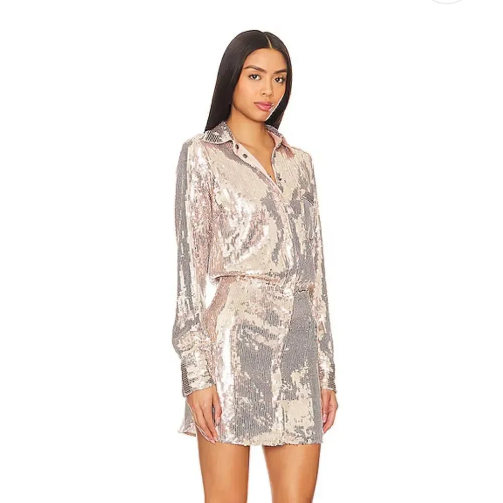 Free People Sophie Sequin mini dress champagne gold snap party Revolve S